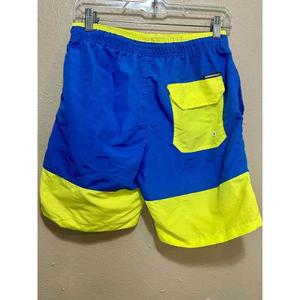 Aeropostale Men’s Swim Trunks‎ Small Blue Yellow Board Shorts AERO NY